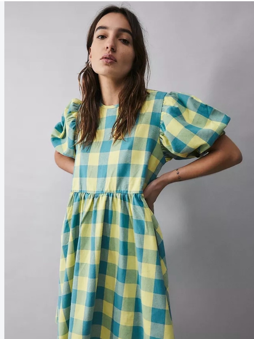 Lazy Oaf Honey Check Puff Sleeve Dress